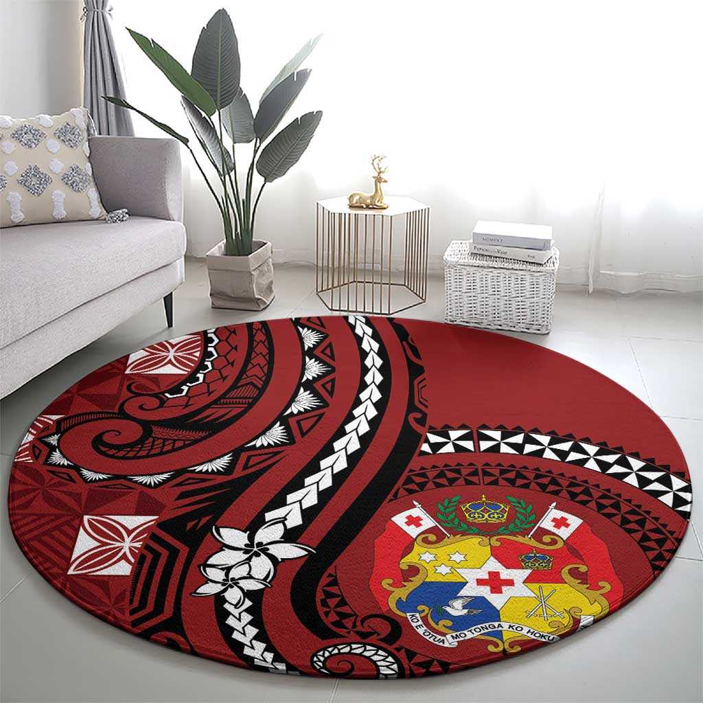 Tonga Ngatu Round Carpet Iconic Red Manulua Motifs