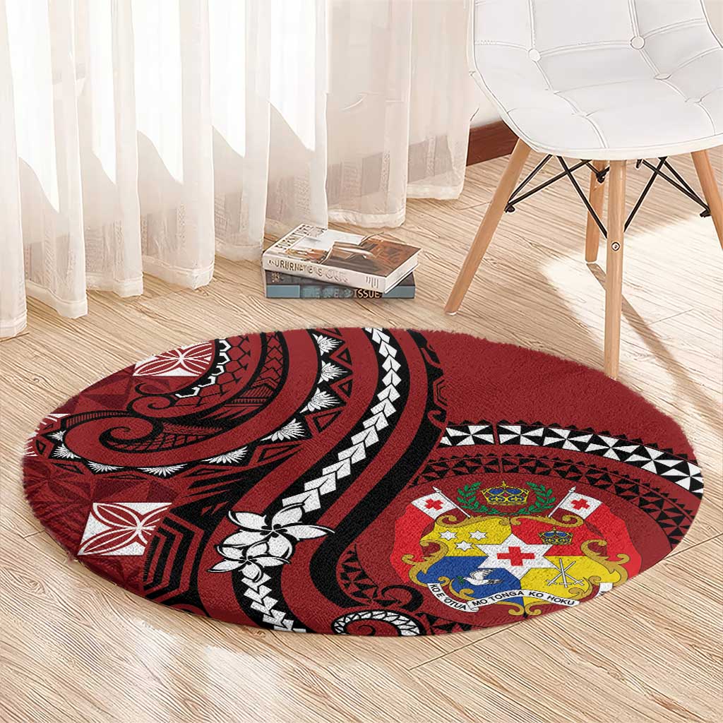 Tonga Ngatu Round Carpet Iconic Red Manulua Motifs