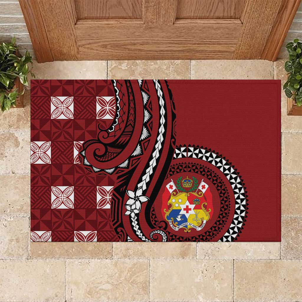 Tonga Ngatu Rubber Doormat Iconic Red Manulua Motifs