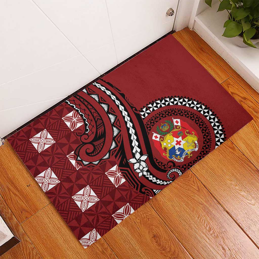 Tonga Ngatu Rubber Doormat Iconic Red Manulua Motifs