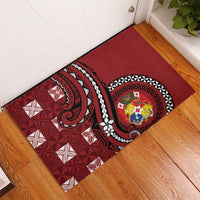 Tonga Ngatu Rubber Doormat Iconic Red Manulua Motifs