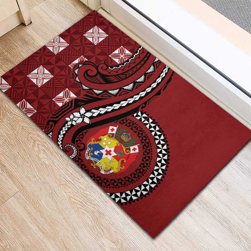 Tonga Ngatu Rubber Doormat Iconic Red Manulua Motifs