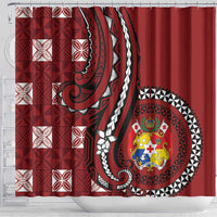 Tonga Ngatu Shower Curtain Iconic Red Manulua Motifs