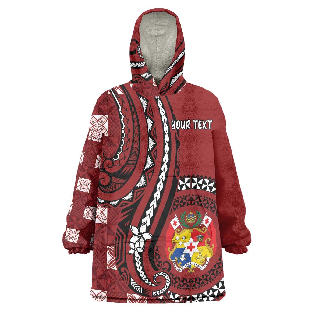 Personalized Tonga Ngatu Wearable Blanket Hoodie Iconic Red Manulua Motifs