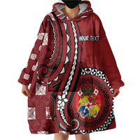 Personalized Tonga Ngatu Wearable Blanket Hoodie Iconic Red Manulua Motifs LT7 - Polynesian Pride