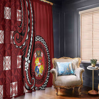 Tonga Ngatu Window Curtain Iconic Red Manulua Motifs