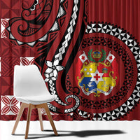 Tonga Ngatu Window Curtain Iconic Red Manulua Motifs
