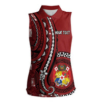 Personalized Tonga Ngatu Women Sleeveless Polo Shirt Iconic Red Manulua Motifs