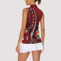 Personalized Tonga Ngatu Women Sleeveless Polo Shirt Iconic Red Manulua Motifs