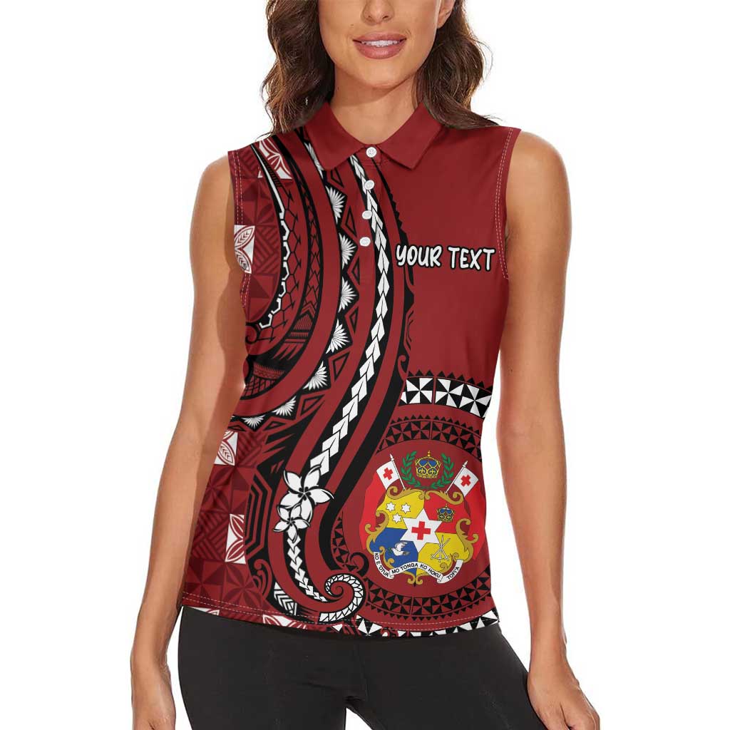 Personalized Tonga Ngatu Women Sleeveless Polo Shirt Iconic Red Manulua Motifs