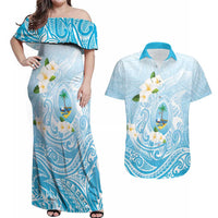Guam Fishhook Mix Guasali Flowers Couples Matching Off Shoulder Maxi Dress and Hawaiian Shirt Dreaming Turquoise