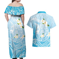 Guam Fishhook Mix Guasali Flowers Couples Matching Off Shoulder Maxi Dress and Hawaiian Shirt Dreaming Turquoise