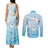 Guam Fishhook Mix Guasali Flowers Couples Matching Tank Maxi Dress and Long Sleeve Button Shirt Dreaming Turquoise