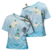 Guam Fishhook Mix Guasali Flowers Cross Shoulder Shirt Dreaming Turquoise