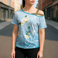 Guam Fishhook Mix Guasali Flowers Cross Shoulder Shirt Dreaming Turquoise