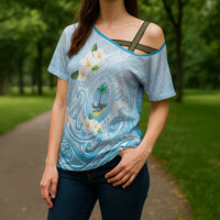 Guam Fishhook Mix Guasali Flowers Cross Shoulder Shirt Dreaming Turquoise