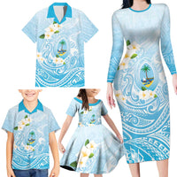 Guam Fishhook Mix Guasali Flowers Family Matching Long Sleeve Bodycon Dress and Hawaiian Shirt Dreaming Turquoise LT7 - Polynesian Pride