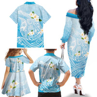 Guam Fishhook Mix Guasali Flowers Family Matching Off The Shoulder Long Sleeve Dress and Hawaiian Shirt Dreaming Turquoise LT7 - Polynesian Pride