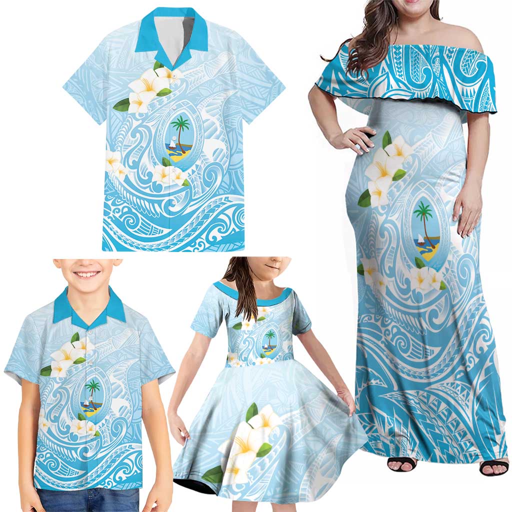 Guam Fishhook Mix Guasali Flowers Family Matching Off Shoulder Maxi Dress and Hawaiian Shirt Dreaming Turquoise