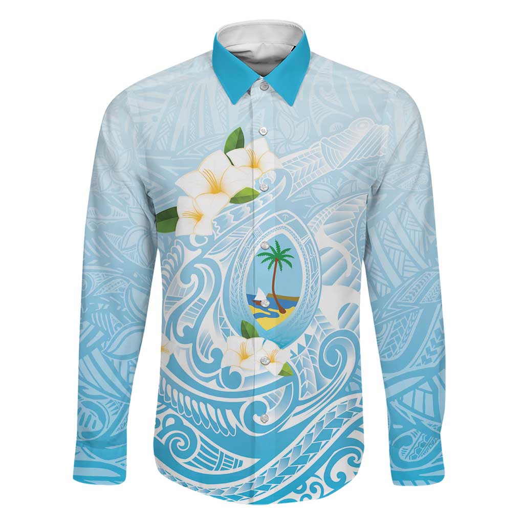 Guam Fishhook Mix Guasali Flowers Family Matching Off Shoulder Short Dress and Hawaiian Shirt Dreaming Turquoise LT7 Dad's Shirt - Long Sleeve Turquoise - Polynesian Pride