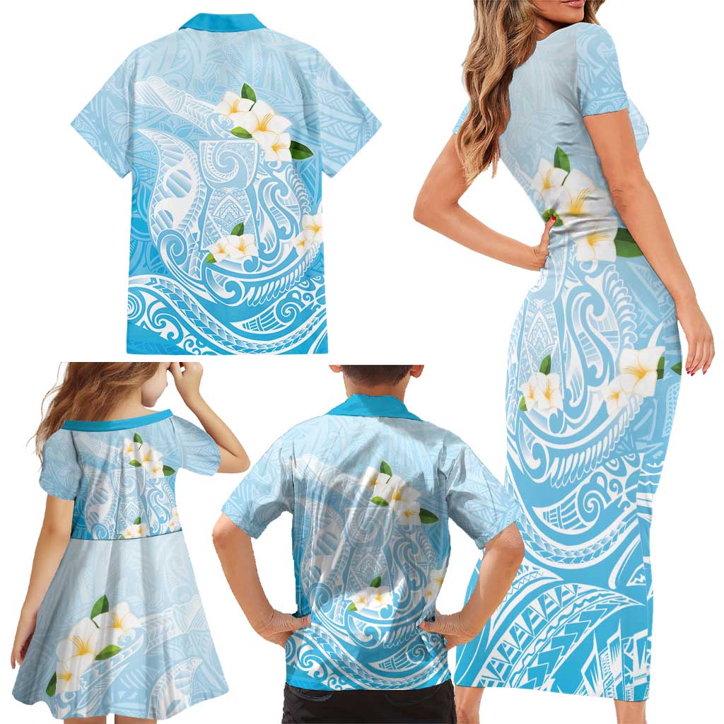 Guam Fishhook Mix Guasali Flowers Family Matching Short Sleeve Bodycon Dress and Hawaiian Shirt Dreaming Turquoise LT7 - Polynesian Pride