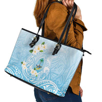 Guam Fishhook Mix Guasali Flowers Leather Tote Bag Dreaming Turquoise