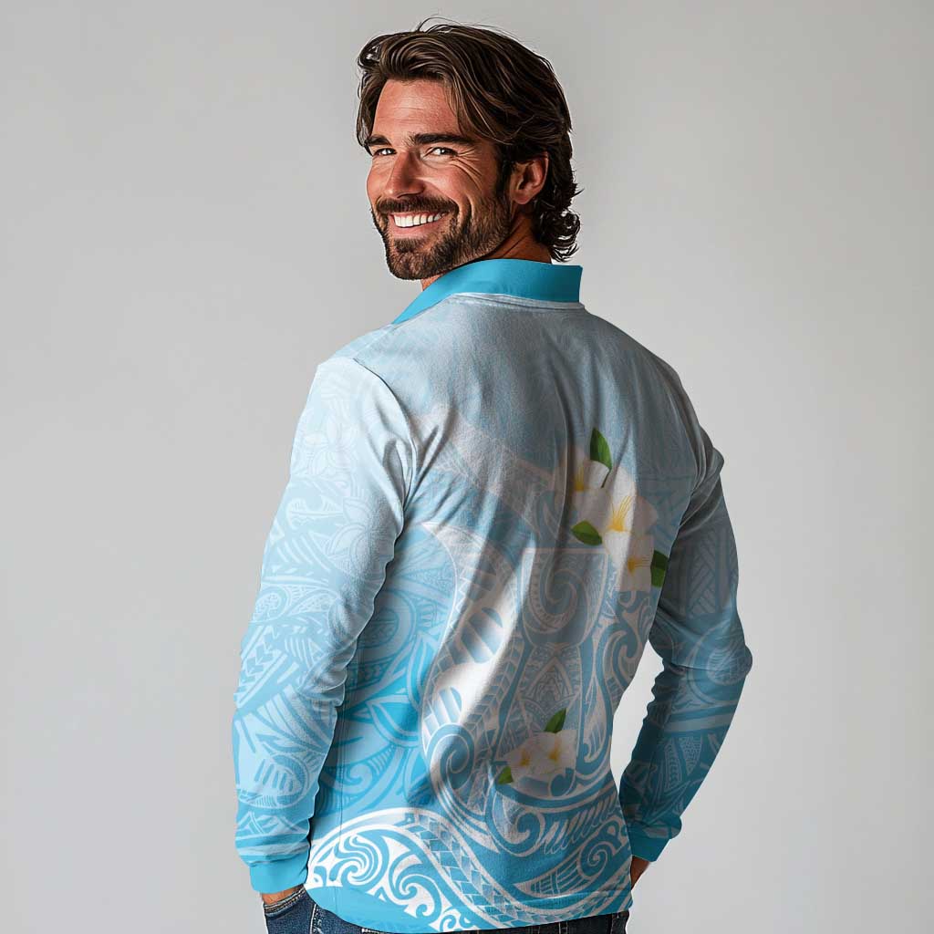 Guam Fishhook Mix Guasali Flowers Long Sleeve Polo Shirt Dreaming Turquoise