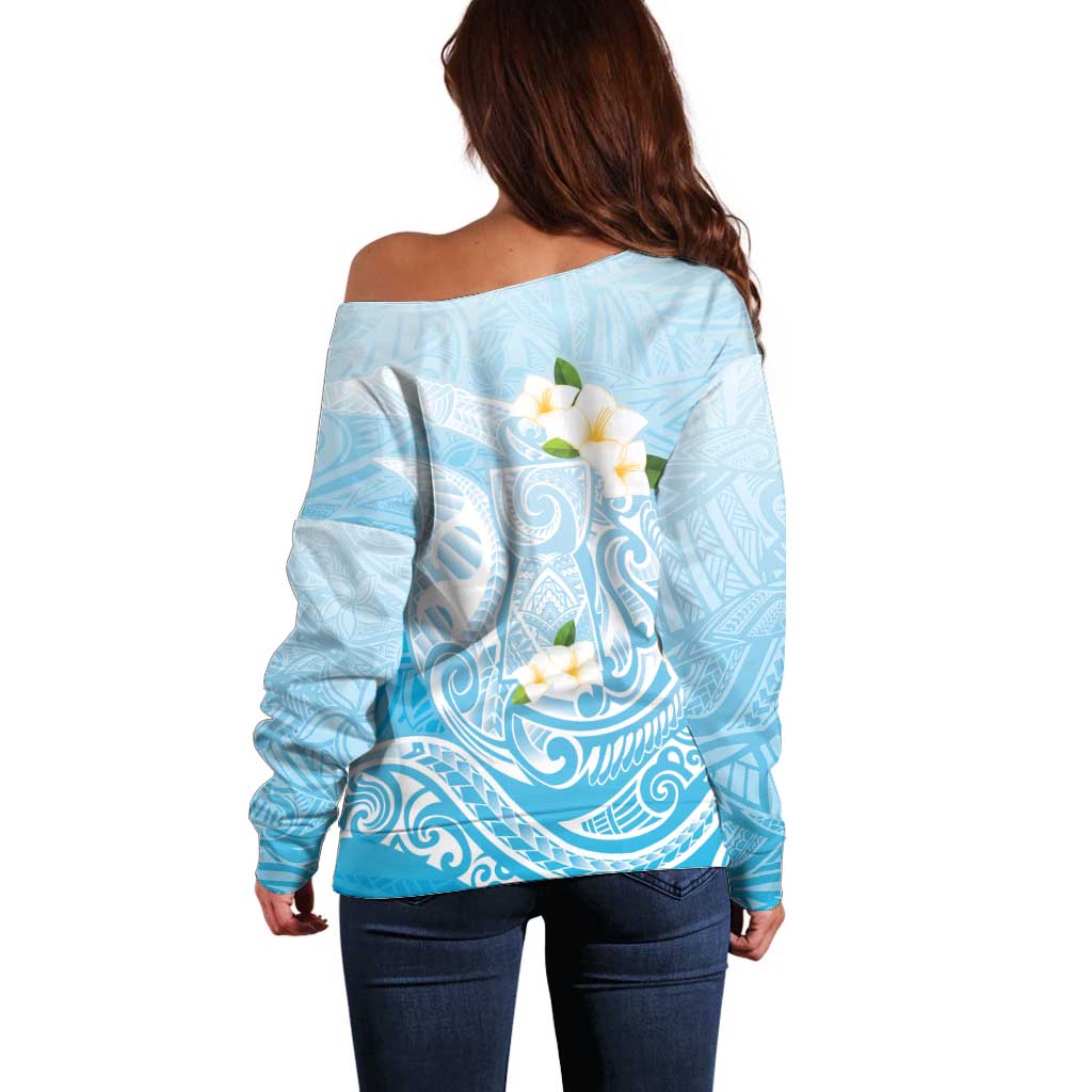Guam Fishhook Mix Guasali Flowers Off Shoulder Sweater Dreaming Turquoise