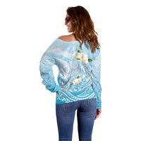 Guam Fishhook Mix Guasali Flowers Off Shoulder Sweater Dreaming Turquoise
