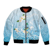 Guam Fishhook Mix Guasali Flowers Sleeve Zip Bomber Jacket Dreaming Turquoise