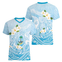 Guam Fishhook Mix Guasali Flowers Women V-Neck T-Shirt Dreaming Turquoise