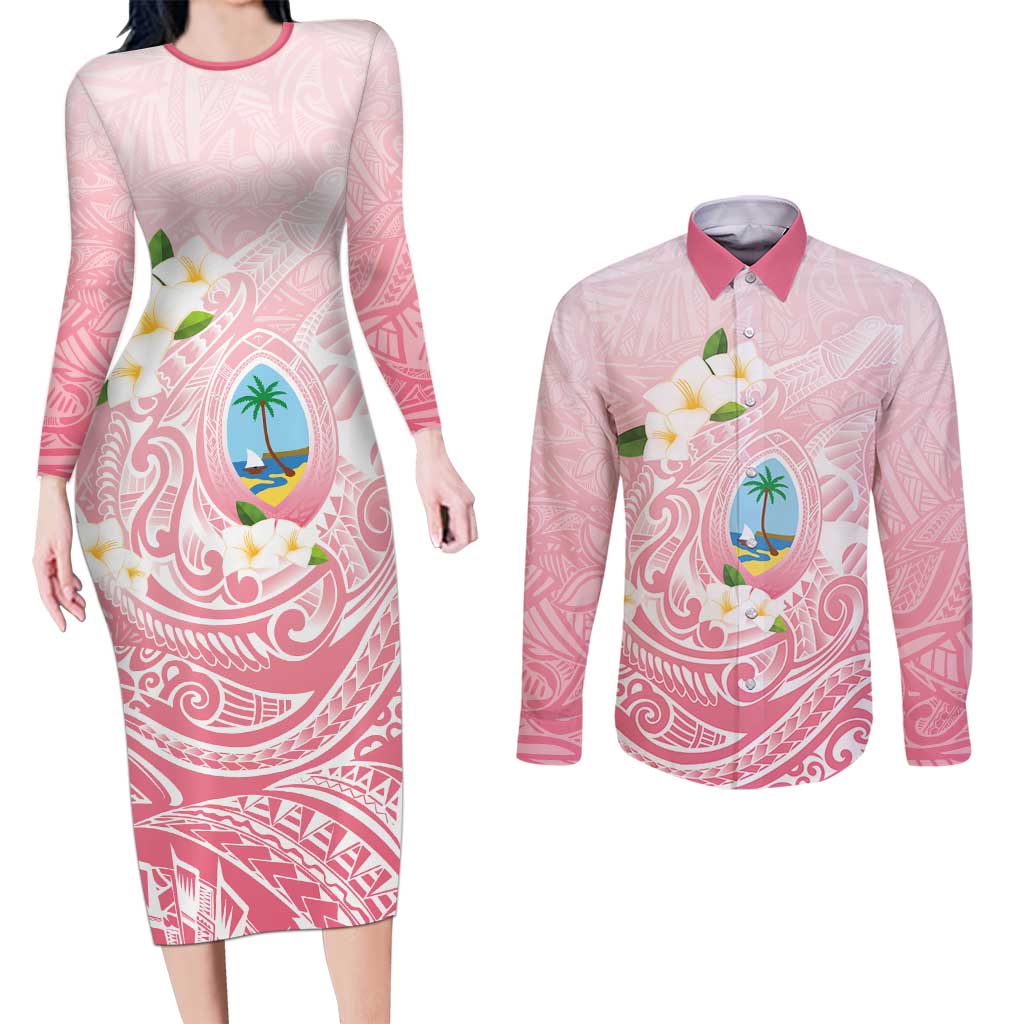 Guam Fishhook Mix Guasali Flowers Couples Matching Long Sleeve Bodycon Dress and Long Sleeve Button Shirt Dreaming Coral