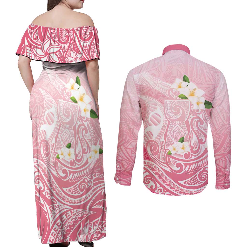 Guam Fishhook Mix Guasali Flowers Couples Matching Off Shoulder Maxi Dress and Long Sleeve Button Shirt Dreaming Coral