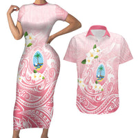 Guam Fishhook Mix Guasali Flowers Couples Matching Short Sleeve Bodycon Dress and Hawaiian Shirt Dreaming Coral