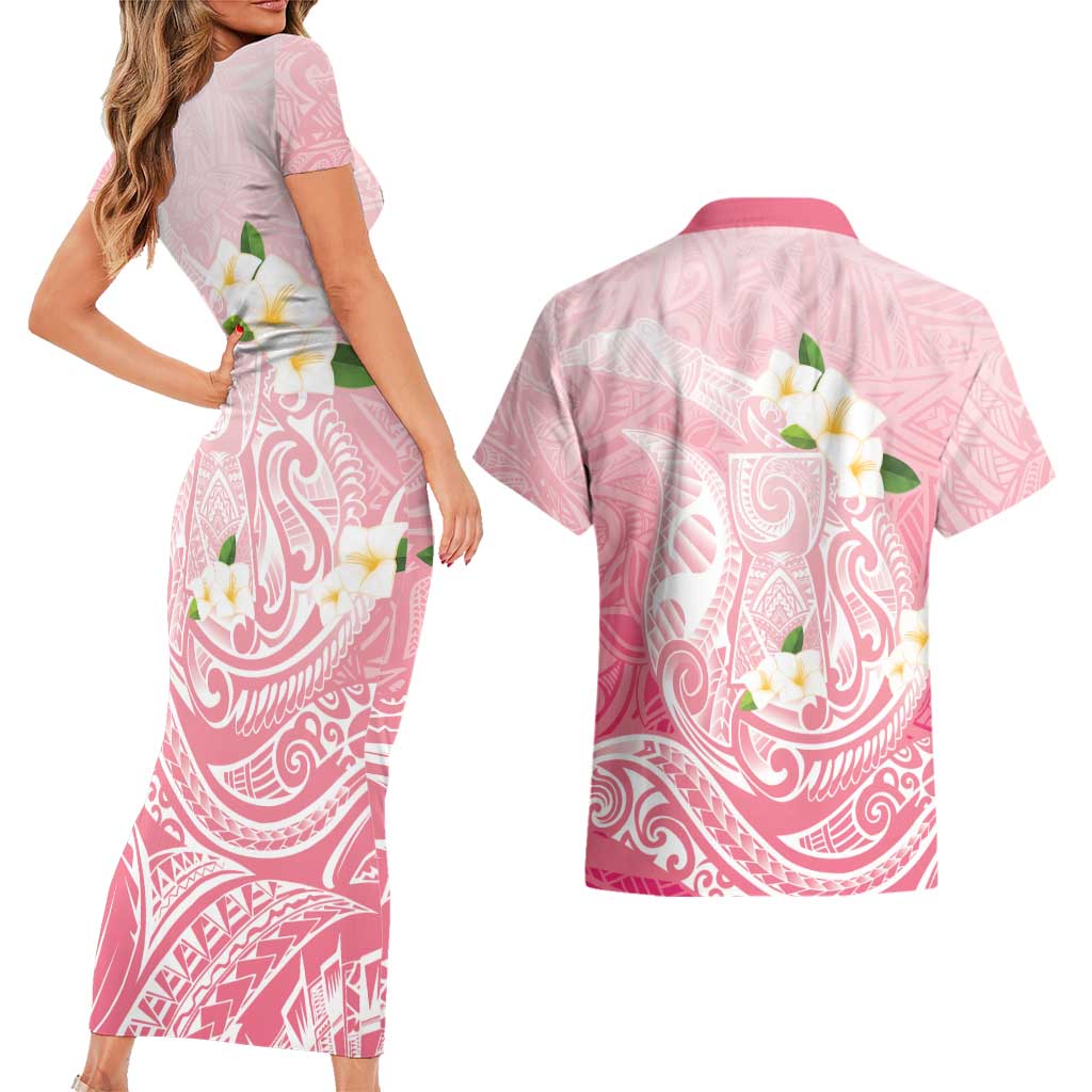 Guam Fishhook Mix Guasali Flowers Couples Matching Short Sleeve Bodycon Dress and Hawaiian Shirt Dreaming Coral