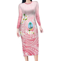Guam Fishhook Mix Guasali Flowers Family Matching Long Sleeve Bodycon Dress and Hawaiian Shirt Dreaming Coral LT7 Mom's Dress Pink - Polynesian Pride