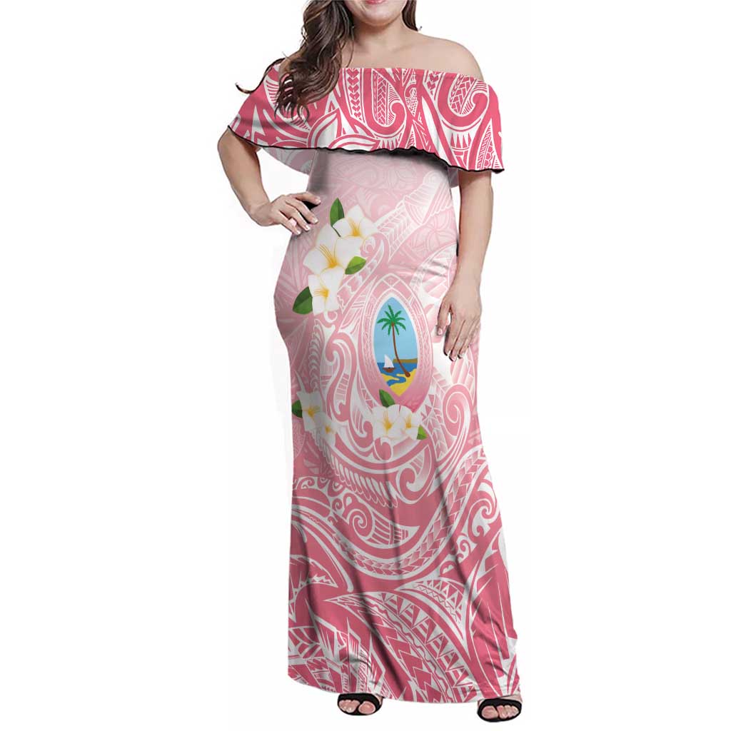 Guam Fishhook Mix Guasali Flowers Family Matching Off Shoulder Maxi Dress and Hawaiian Shirt Dreaming Coral LT7 Mom's Dress Pink - Polynesian Pride