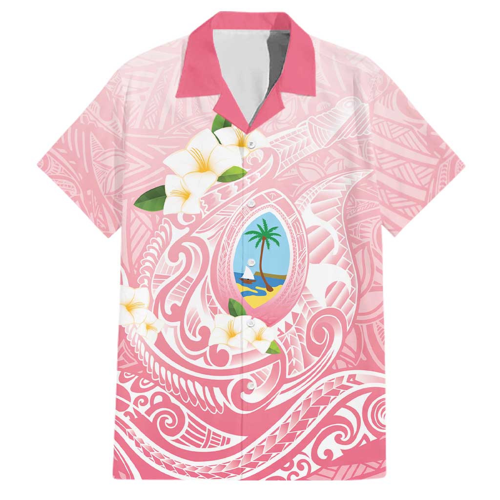 Guam Fishhook Mix Guasali Flowers Family Matching Off Shoulder Short Dress and Hawaiian Shirt Dreaming Coral LT7 Dad's Shirt - Short Sleeve Pink - Polynesian Pride