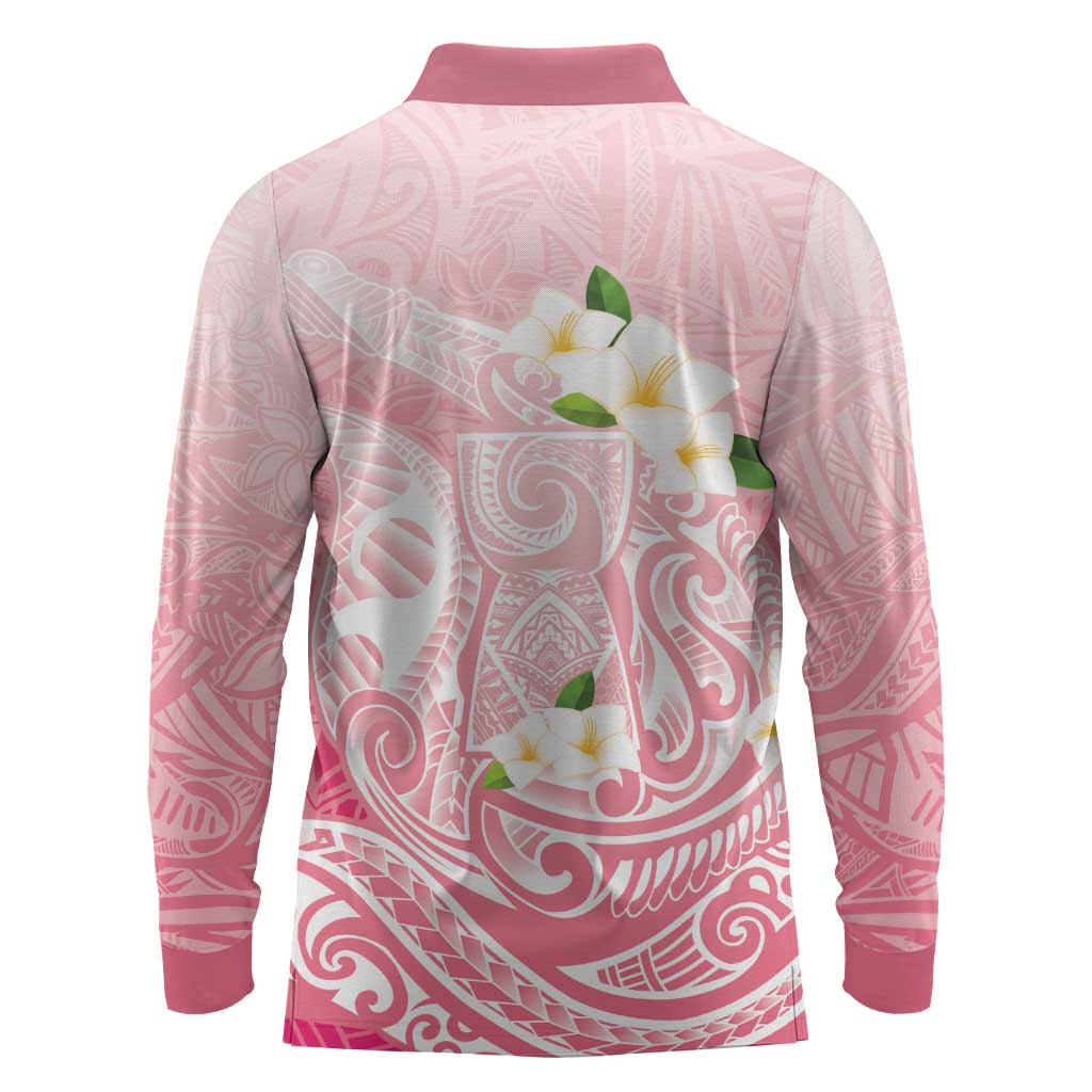 Guam Fishhook Mix Guasali Flowers Long Sleeve Polo Shirt Dreaming Coral
