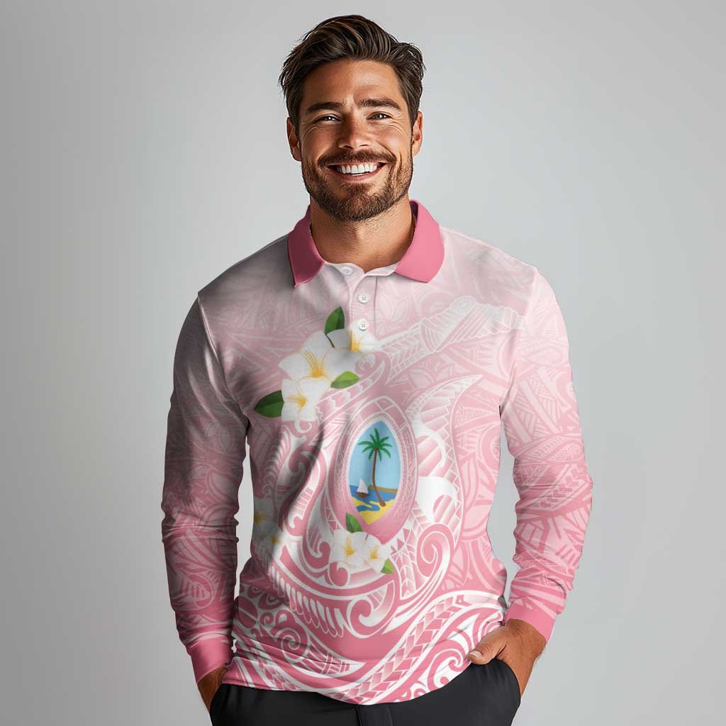 Guam Fishhook Mix Guasali Flowers Long Sleeve Polo Shirt Dreaming Coral