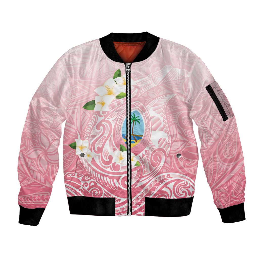 Guam Fishhook Mix Guasali Flowers Sleeve Zip Bomber Jacket Dreaming Coral