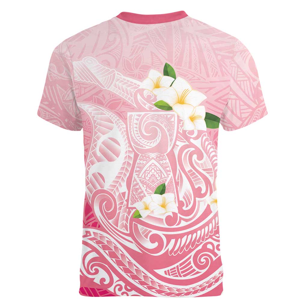 Guam Fishhook Mix Guasali Flowers Women V-Neck T-Shirt Dreaming Coral