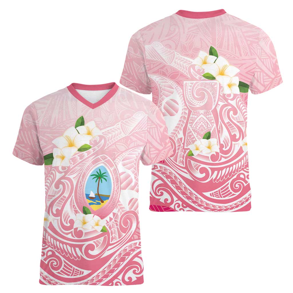 Guam Fishhook Mix Guasali Flowers Women V-Neck T-Shirt Dreaming Coral