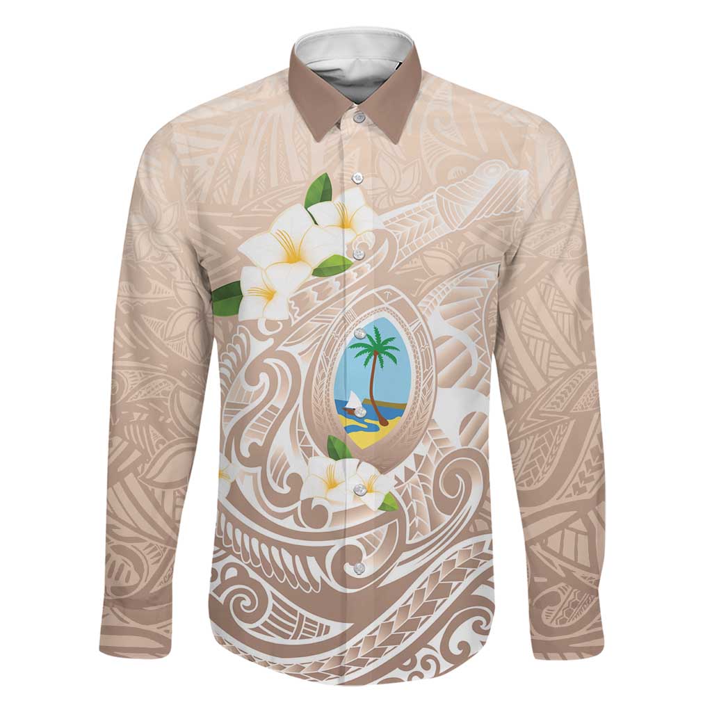 Guam Fishhook Mix Guasali Flowers Family Matching Mermaid Dress and Hawaiian Shirt Dreaming Hazel LT7 Dad's Shirt - Long Sleeve Beige - Polynesian Pride