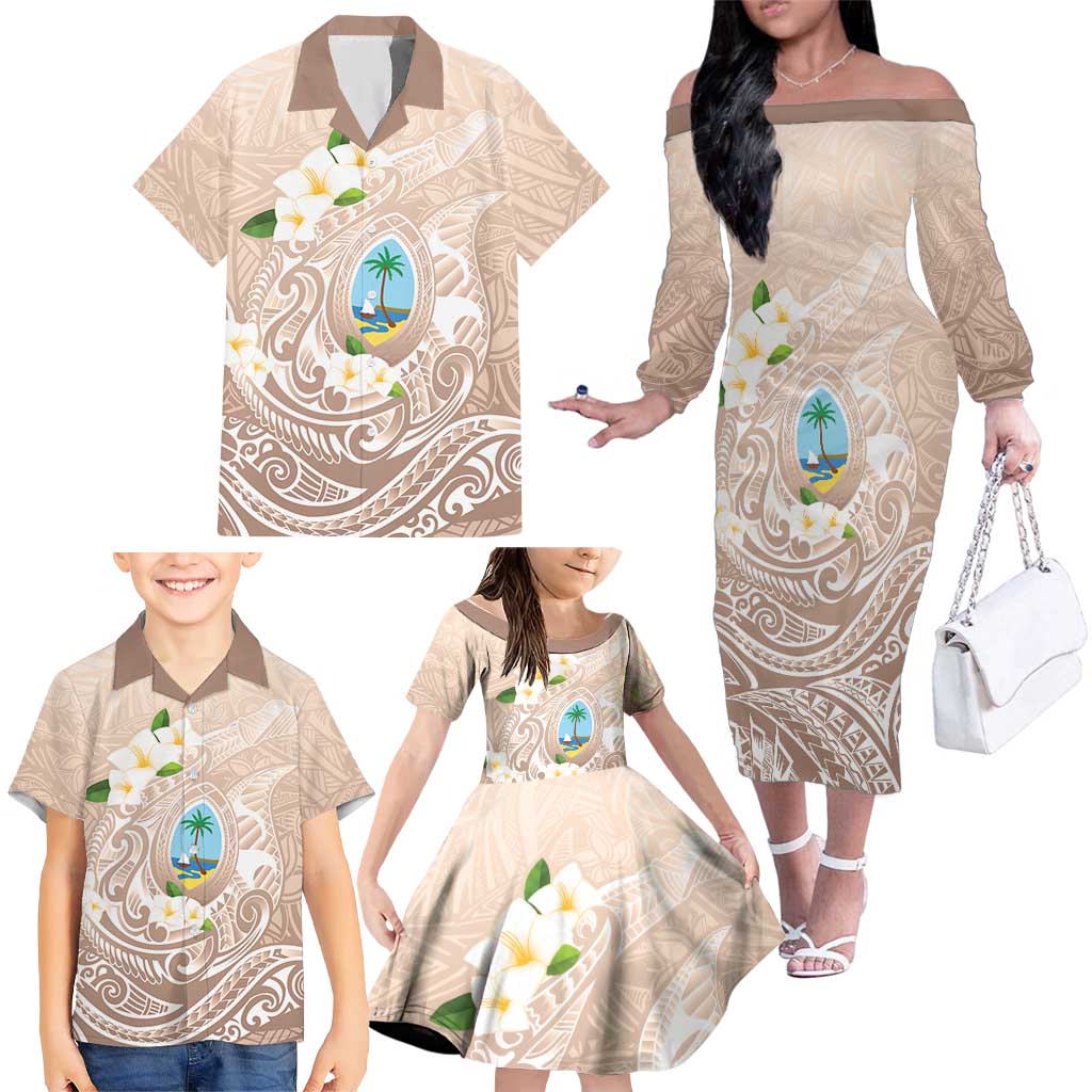 Guam Fishhook Mix Guasali Flowers Family Matching Off The Shoulder Long Sleeve Dress and Hawaiian Shirt Dreaming Hazel LT7 - Polynesian Pride