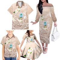 Guam Fishhook Mix Guasali Flowers Family Matching Off The Shoulder Long Sleeve Dress and Hawaiian Shirt Dreaming Hazel LT7 - Polynesian Pride