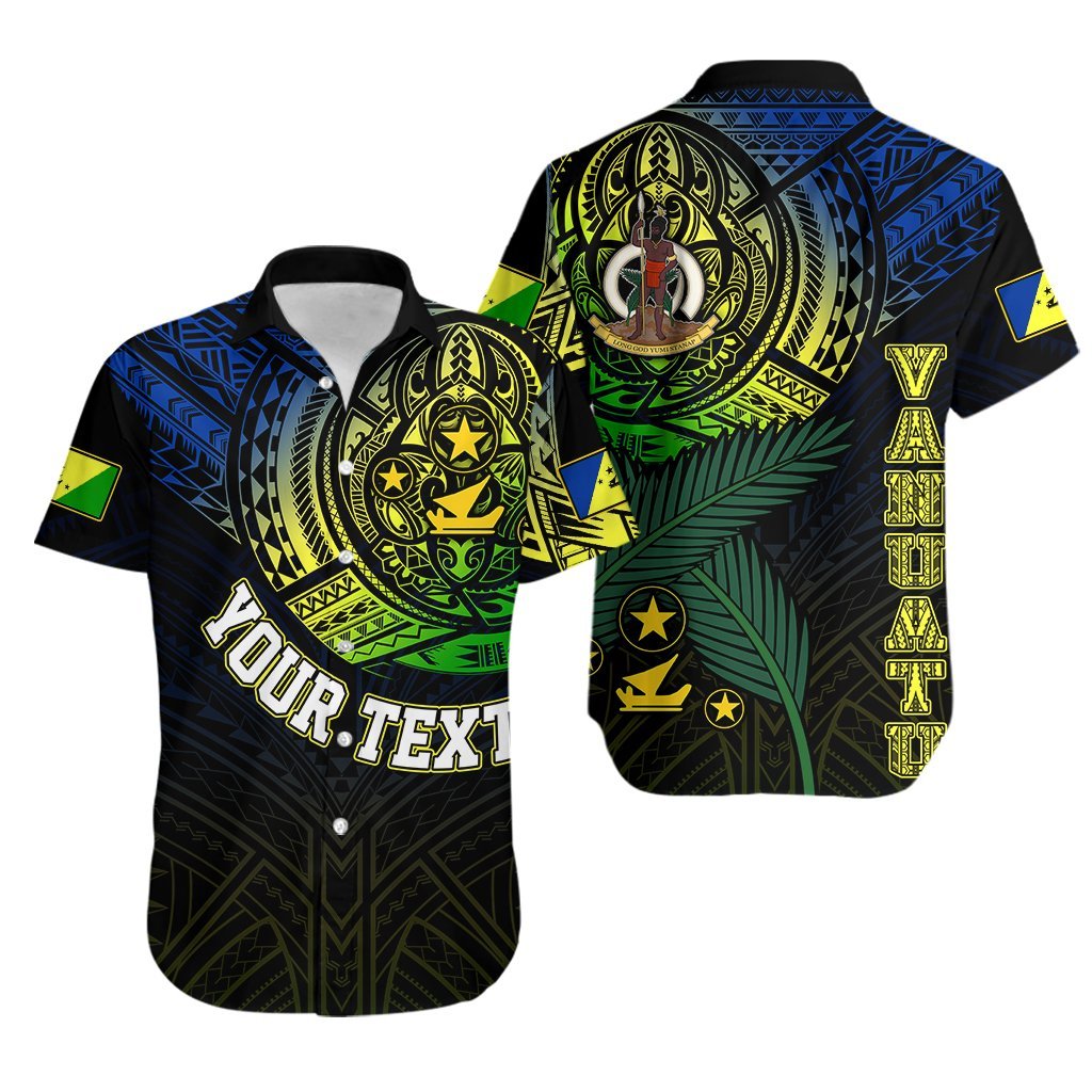 Personalised Vanuatu Hawaiian Shirt Turtle Chest Tattoo Flag Color - Malampa LT7 Black - Polynesian Pride