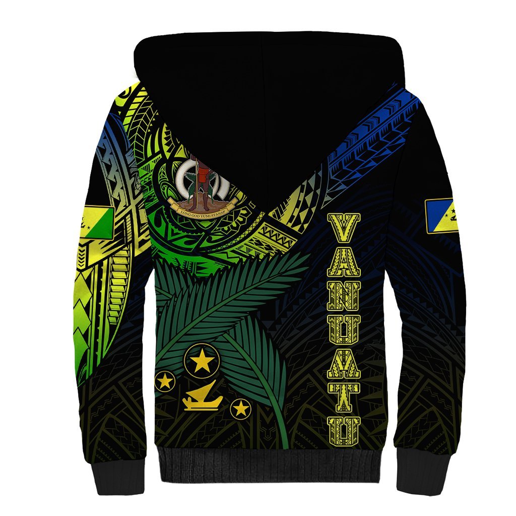 Personalised Vanuatu Sherpa Hoodie Turtle Chest Tattoo Flag Color - Malampa LT7 - Polynesian Pride