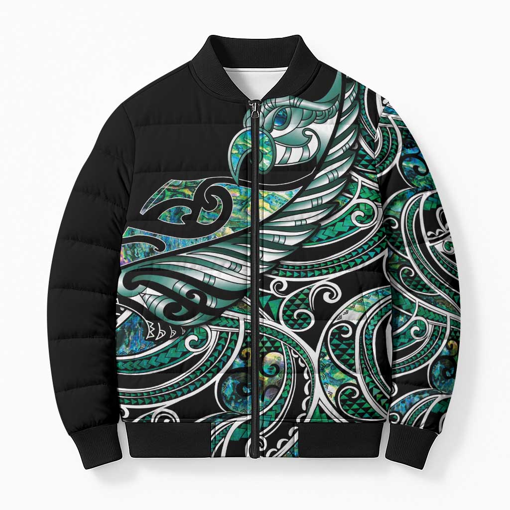 Maori Matariki - Manaia Bomber Puffer Jacket Emerald Paua Shell
