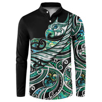 Maori Matariki - Manaia Button Sweatshirt Emerald Paua Shell